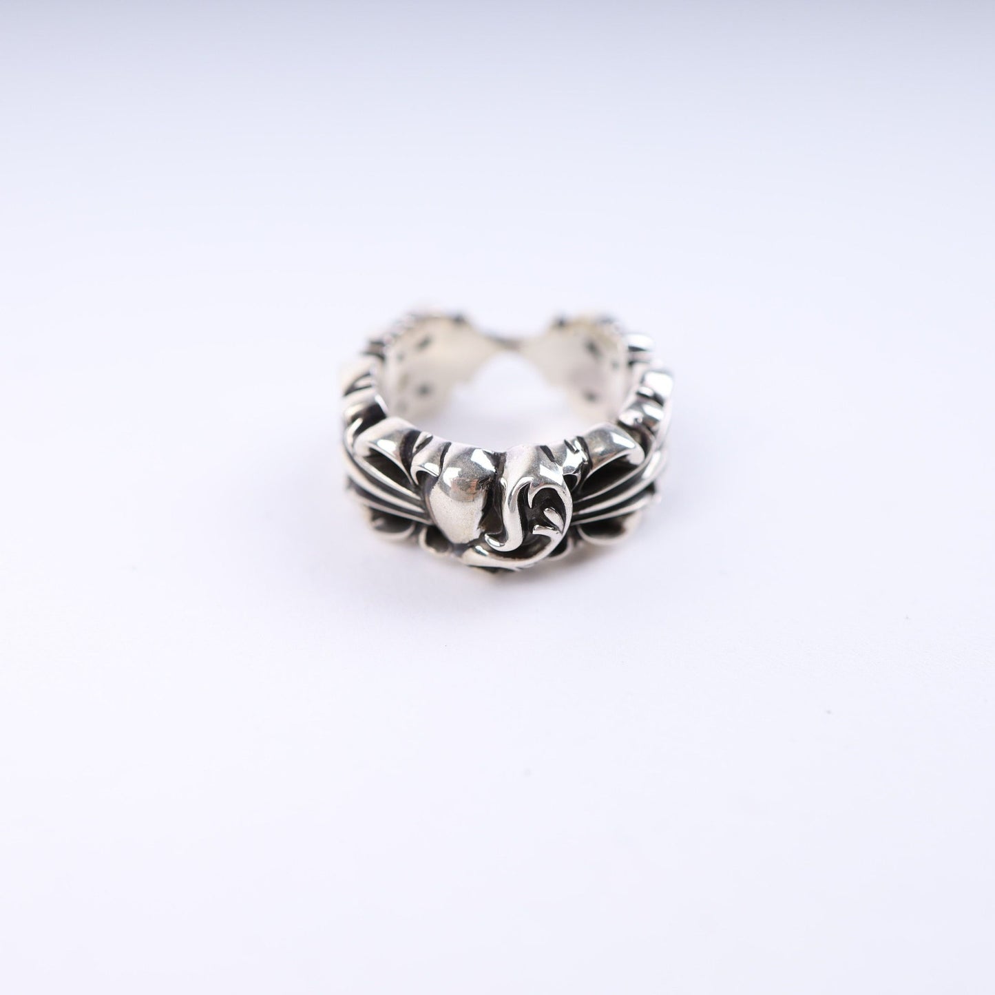 DOUBLE FLORAL CROSS HEART RING