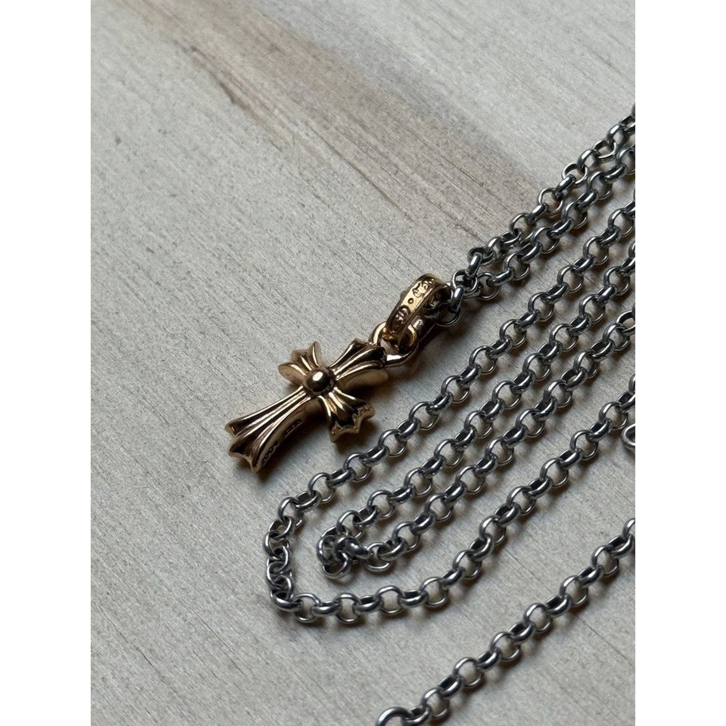 CHROME HEARTS 22K GOLD PAVE RUBY BABY PHAT CROSS PENDANT