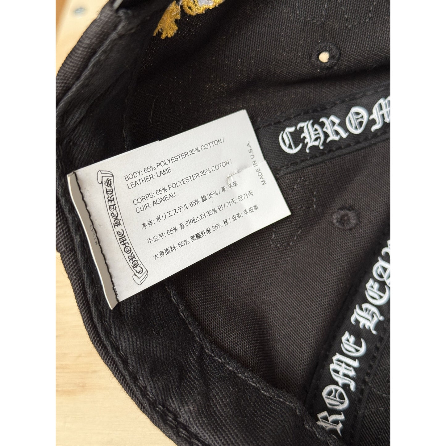 chrome hearts black and yellow patch hat