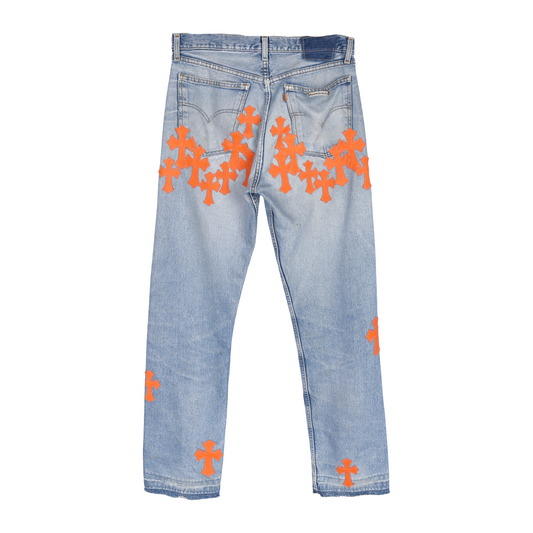 CHROME HEARTS FLOODED ORANGE PATCH LIGHT WASH LEVIS DENIM