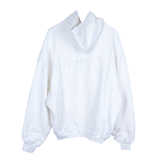 BALENCIAGA WHITE DESTROYED HOODIE