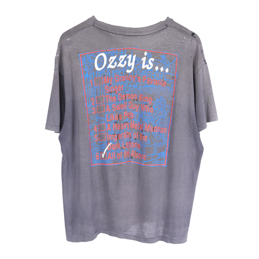 VINTAGE 1980S OZZY OSBOURNE OZZY IS... CHECKLIST THRASHED FADED REPAIRED BAND T-SHIRT