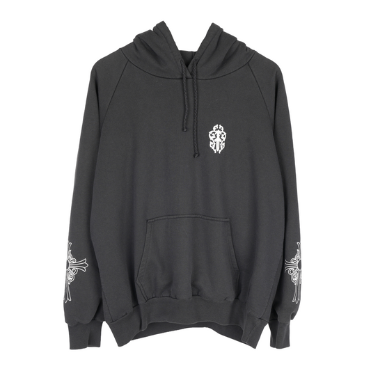 CHROME HEARTS VINTAGE LEATHER HORSESHOE PATCH FLORAL CROSS HOODIE