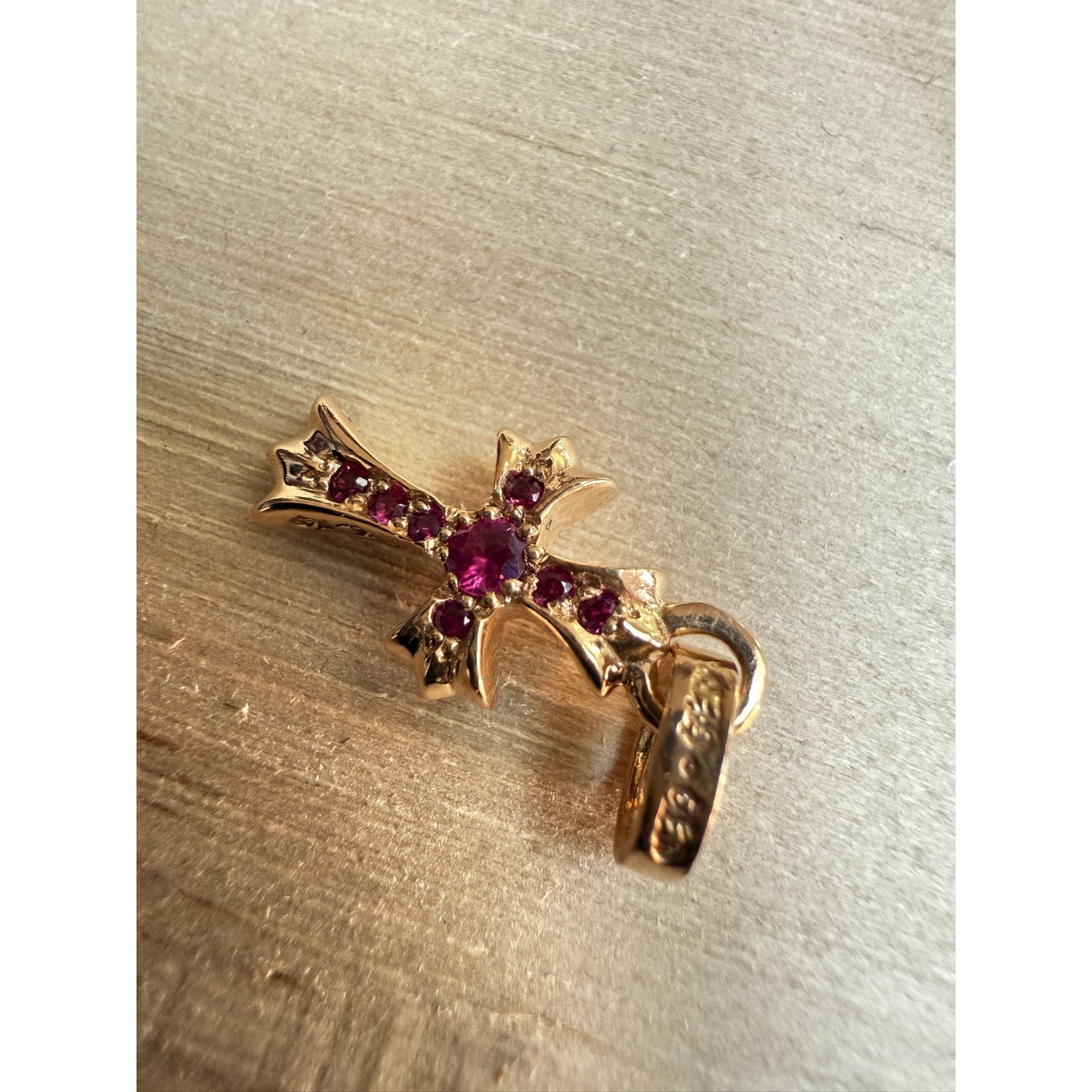 CHROME HEARTS 22K GOLD PAVE RUBY BABY PHAT CROSS PENDANT