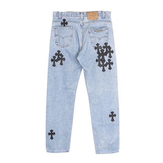 CHROME HEARTS BLACK PATCH LIGHT WASH LEVIS 505