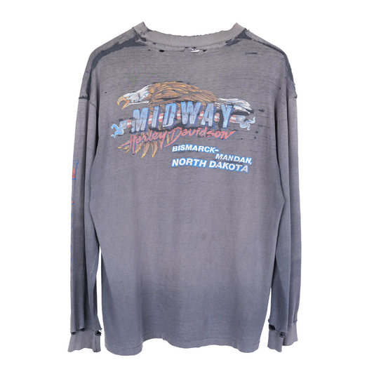 1980S HARLEYS AND GOOD WHISKEY THRASHED FADED LONG SLEEVE T-SHIRT