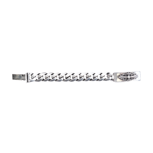 CHROME HEARTS FLORAL CROSS ID BRACELET WITH DIAMOND