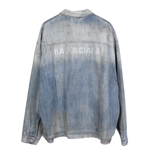 BALENCIAGA DENIM MUD WASHED RHINESTONE JACKET
