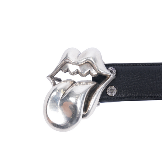 CHROME HEARTS ROLLING STONES BUCKLE WITH PLAIN BLACK STRAP