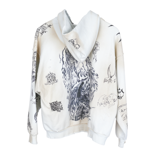 BALENCIAGA WHITE TATTOO ZIP UP HOODIE