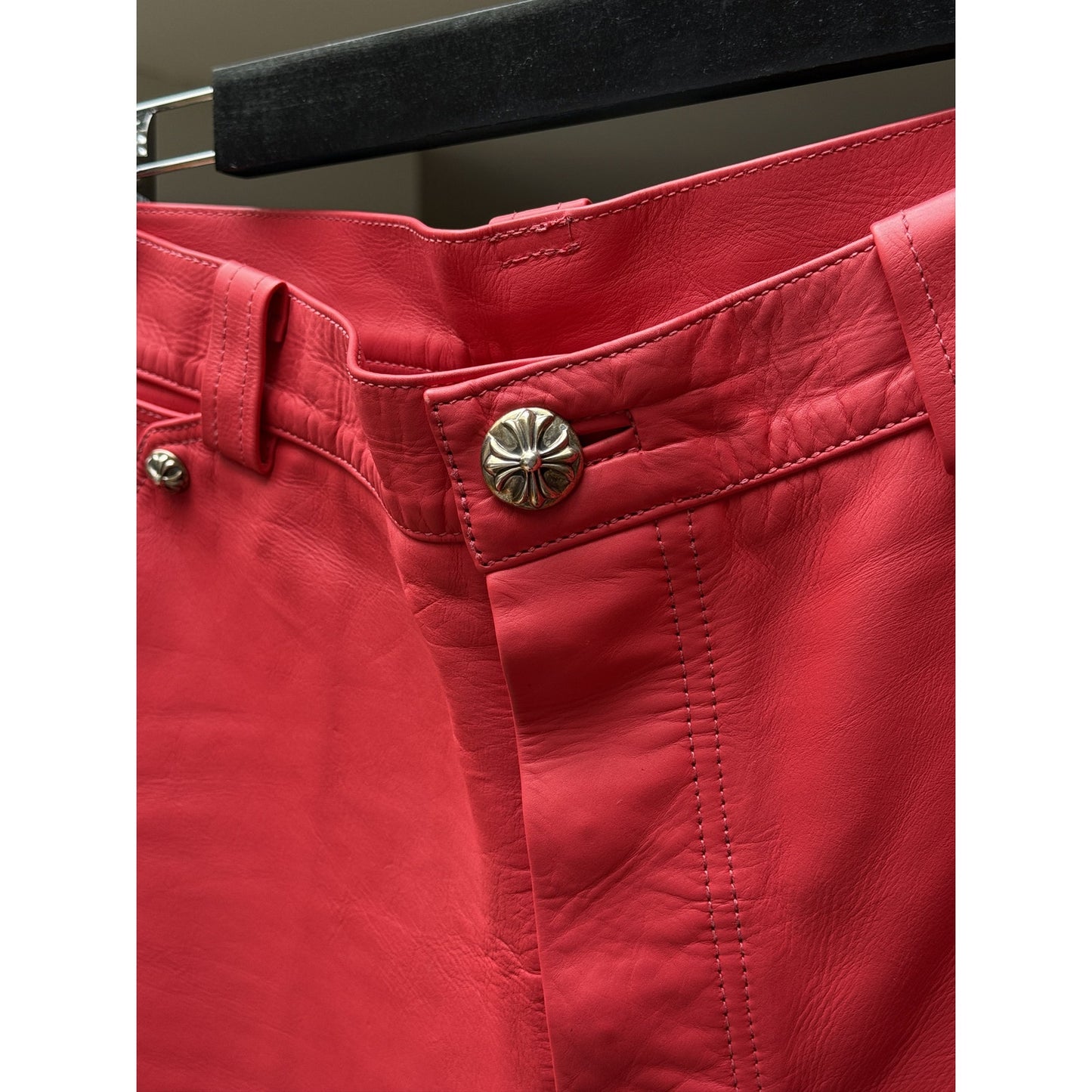 CHROME HEARTS RED LEATHER FLEUR SHORTS RARE