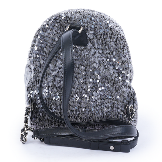 CHANEL BLACK 2018 SEQUIN WATERFALL TINY BACKPACK