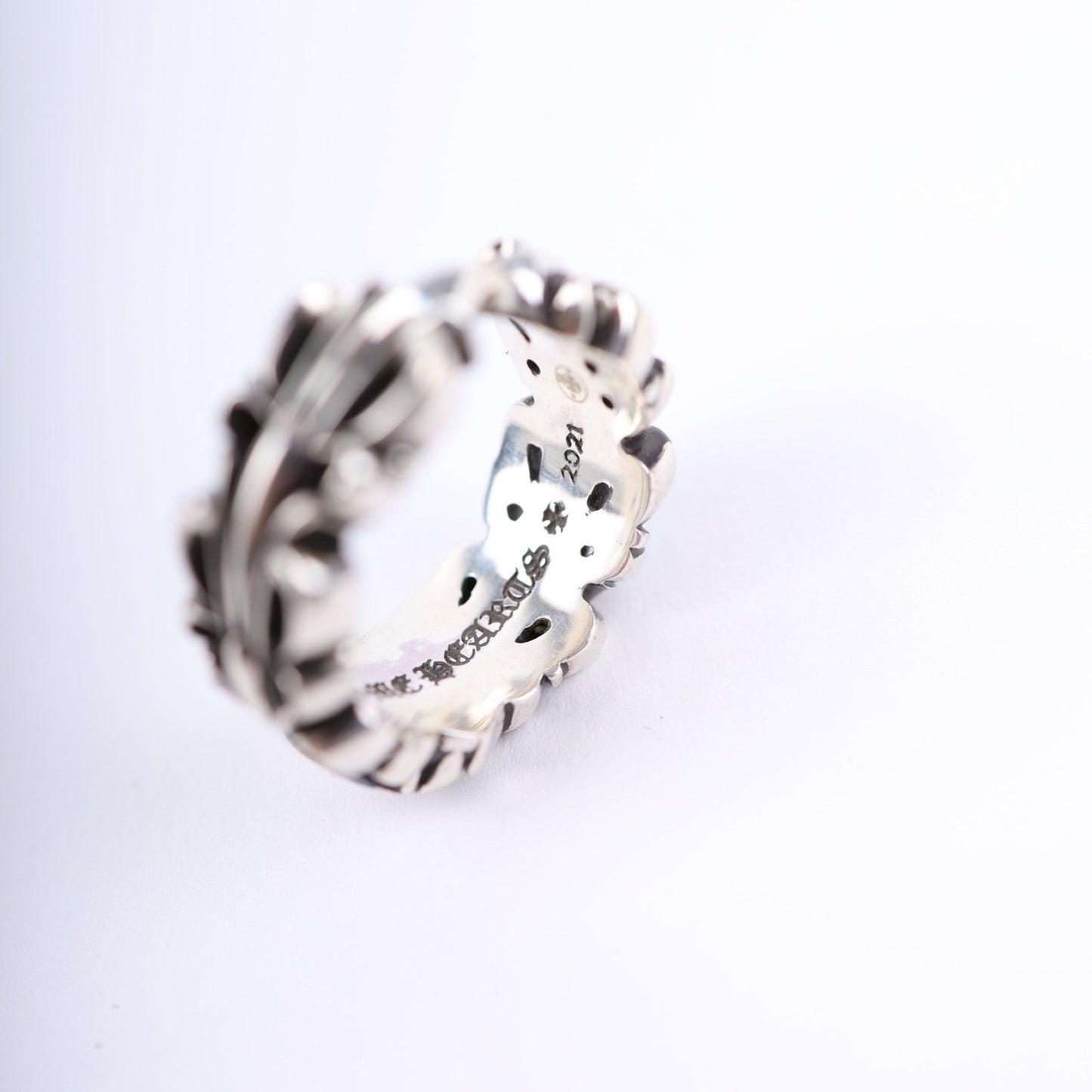 DOUBLE FLORAL CROSS HEART RING
