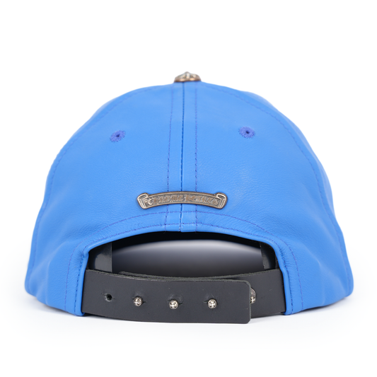 CHROME HEARTS FULL LEATHER BLUE ROLLING STONES TONGUE TRUCKER HAT
