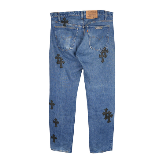 CHROME HEARTS BLACK CROSS PATCH BLUE LEVIS DENIM