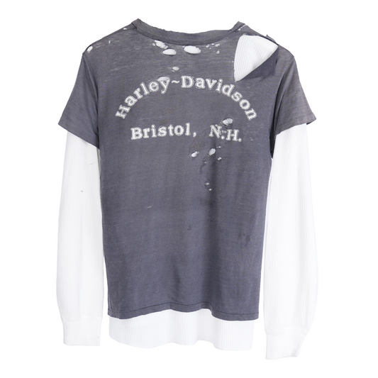 VINTAGE 80'S THRASHED HARLEY DAVIDSON THERMAL LINED TEE