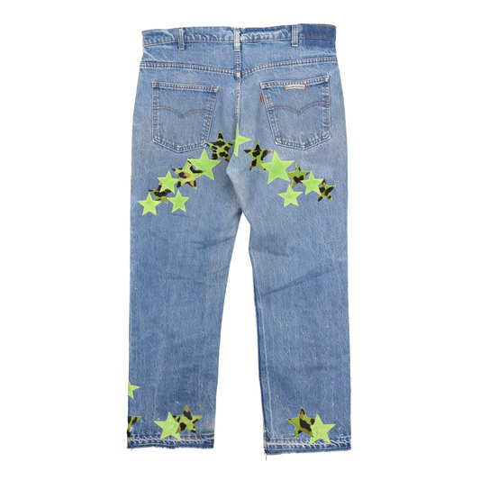 CHROME HEARTS ST BARTH'S GREEN CHEETAH STAR PATCH LEVIS DENIM