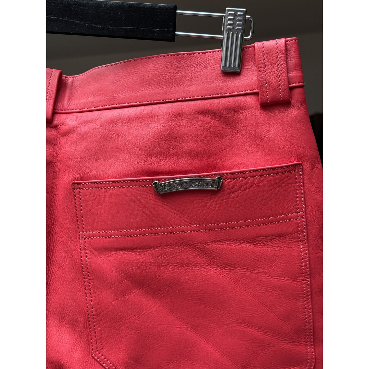 CHROME HEARTS RED LEATHER FLEUR SHORTS RARE