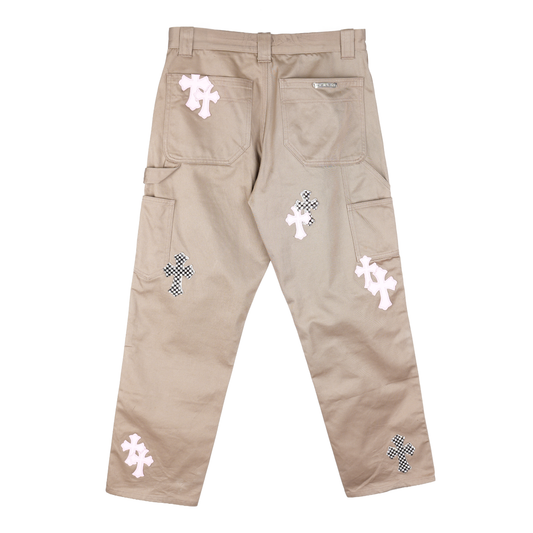 TAN/PINK CROSS PATCH CARPENTER PANTS