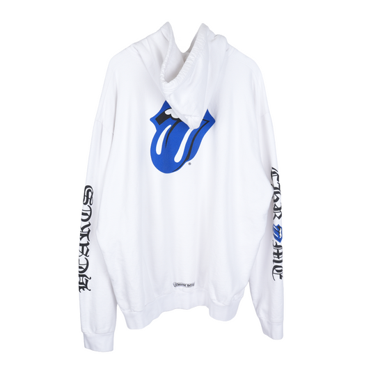 CHROME HEARTS WHITE AND BLUE TONGUE ROLLING STONES HOODIE
