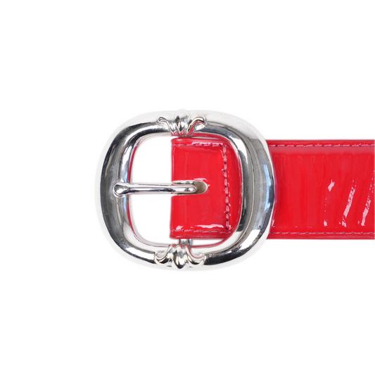 CHROME HEARTS RED PATENT RHODIUM PLATED GUNSLINGER BELT