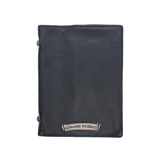 CHROME HEARTS BLACK LEATHER PATCH PASSPORT HOLDER