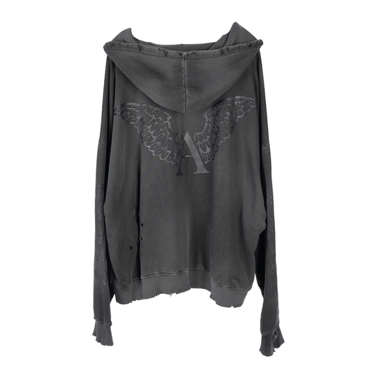 ALEXANDER DIGENOVA BLACK LEATHER SCRAP LOGO PULLOVER HOODIE