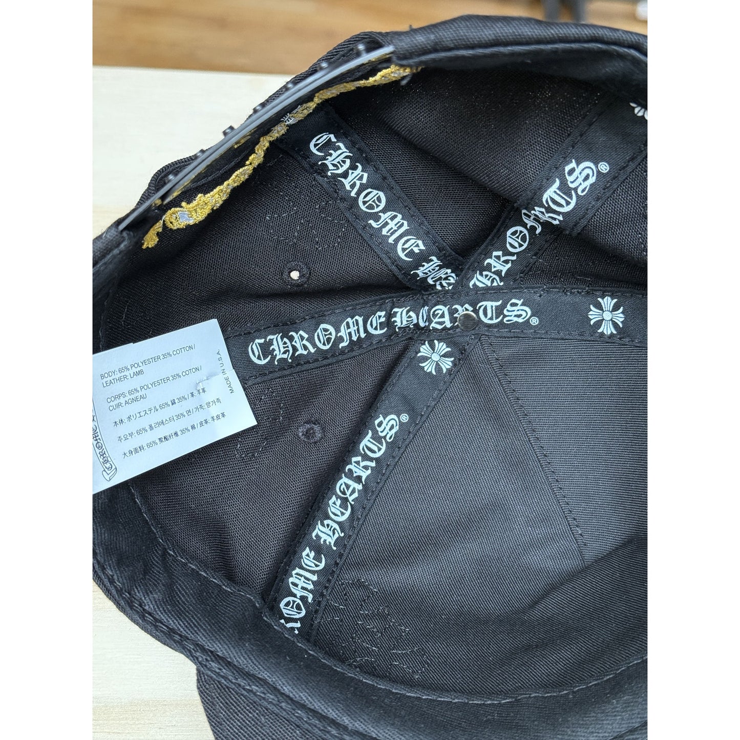 chrome hearts black and yellow patch hat