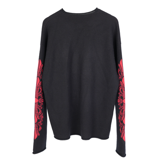 CHROME HEARTS RED PATENT PATCH FLORAL CASHMERE SWEATER