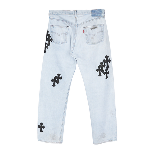 CHROME HEARTS BLACK PATCH LIGHT WASH LEVIS DENIM