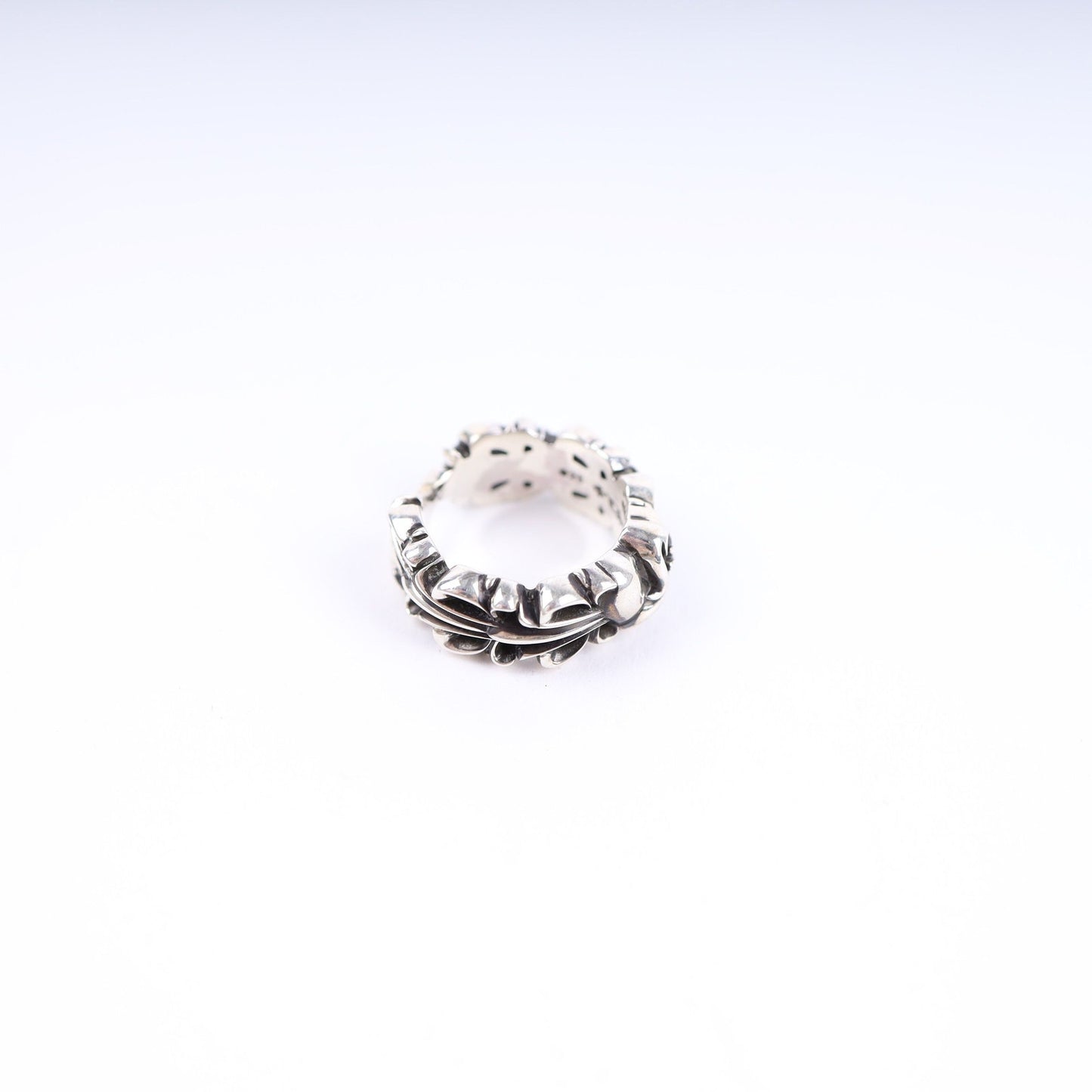 DOUBLE FLORAL CROSS HEART RING