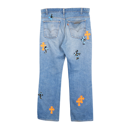 CHROME HEARTS ST BARTH'S ORANGE BLUE CHEETAH PATCH LEVI