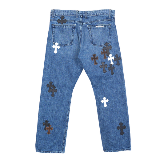 CHROME HEARTS BROWN AND WHITE PATCH DENIM