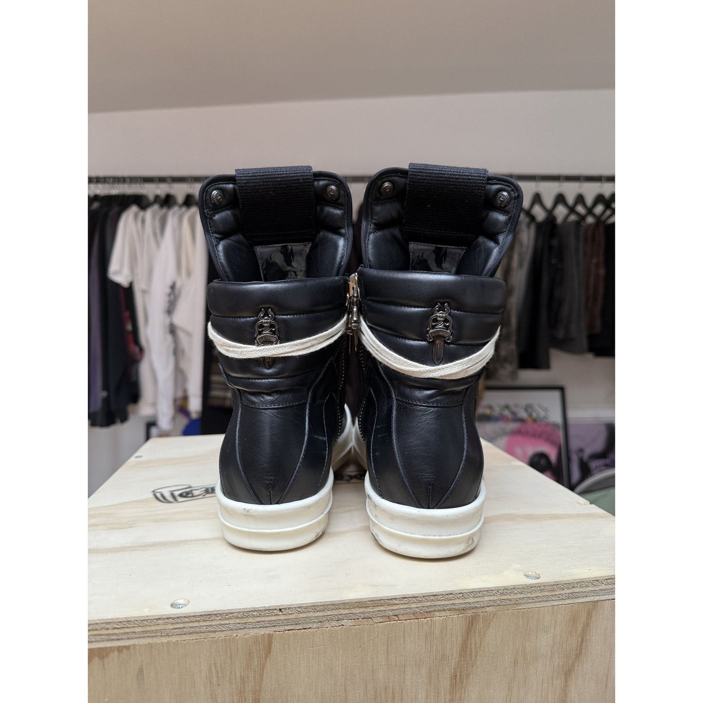 RICK OWENS X CHROME HEARTS BLACK GEOBASKETS SIZE 41