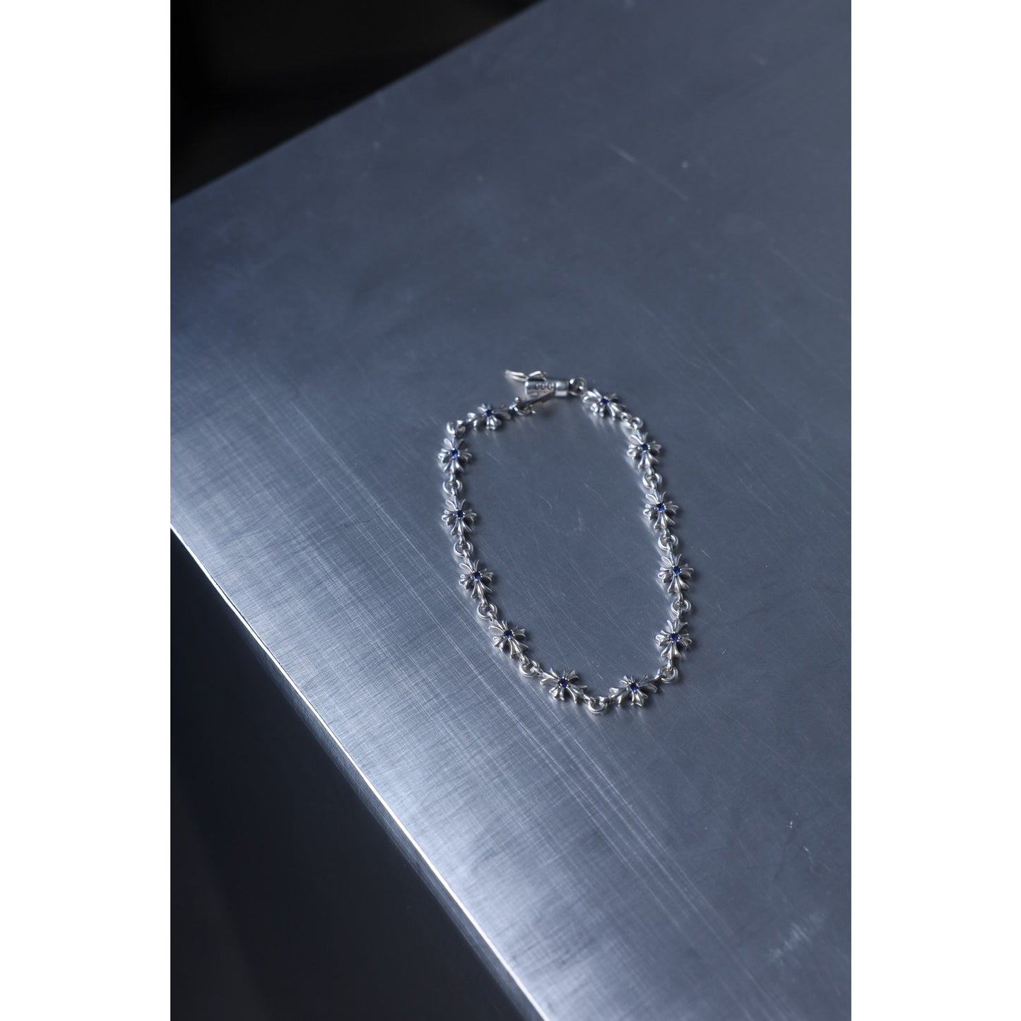 Chrome Hearts Tiny E Pave Blue Sapphire Bracelet 12 link
