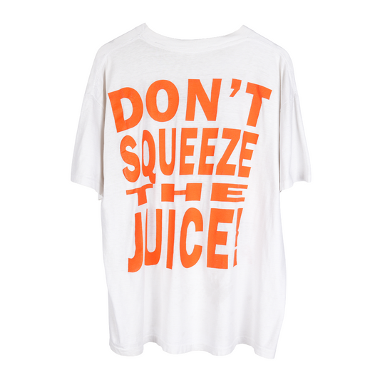 1990S FREE OJ! PRAY FOR O.J. DON'T SQUEEZE THE JUICE WHITE T-SHIRT