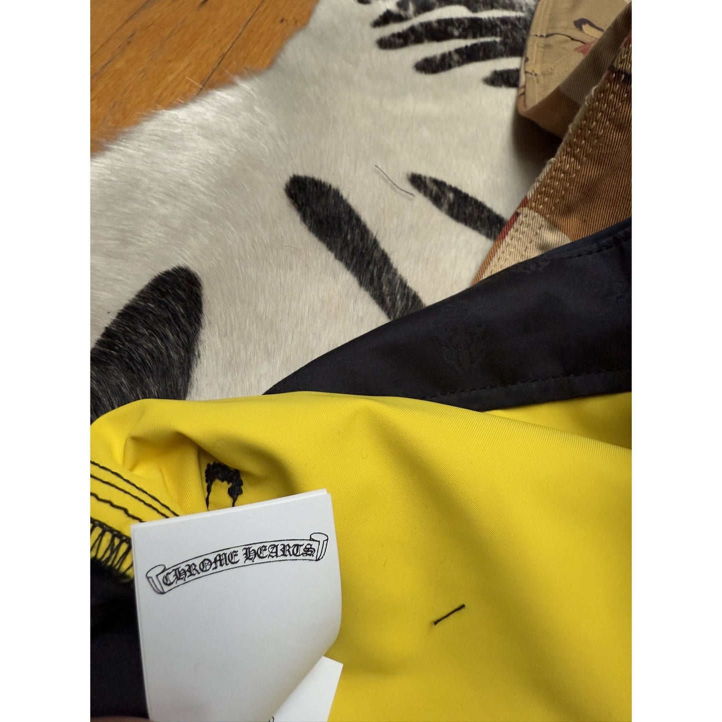 Chrome hearts Leather double knee shorts sz 34 yellow patch