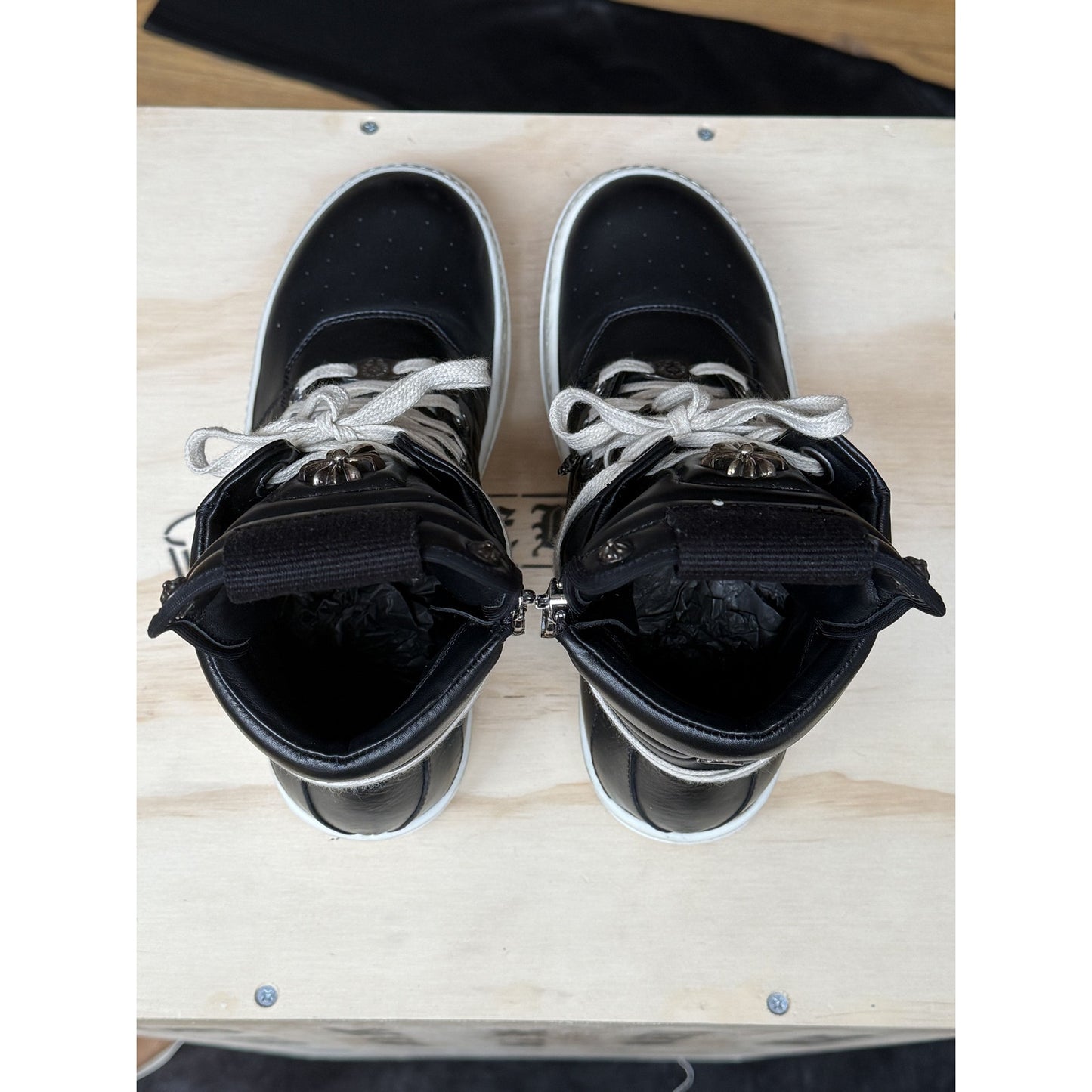 RICK OWENS X CHROME HEARTS BLACK GEOBASKETS SIZE 41