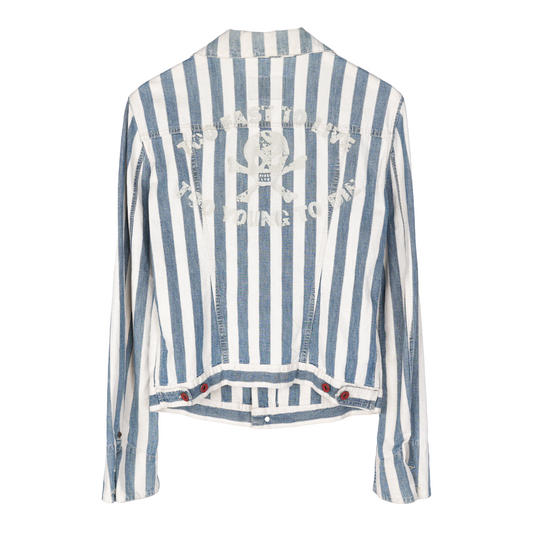 VIVIENNE WESTWOOD BLUE STRIPED SKULL PRINTED DENIM JACKET