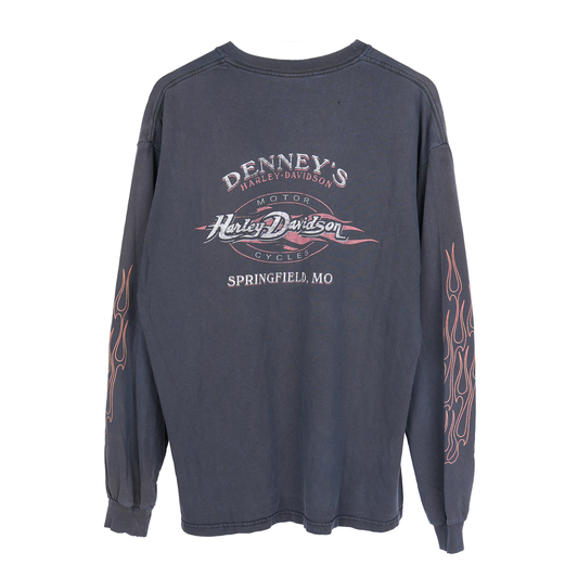VINTAGE FADED SMOKED HARLEY DAVIDSON FLAME LONG SLEEVE TEE