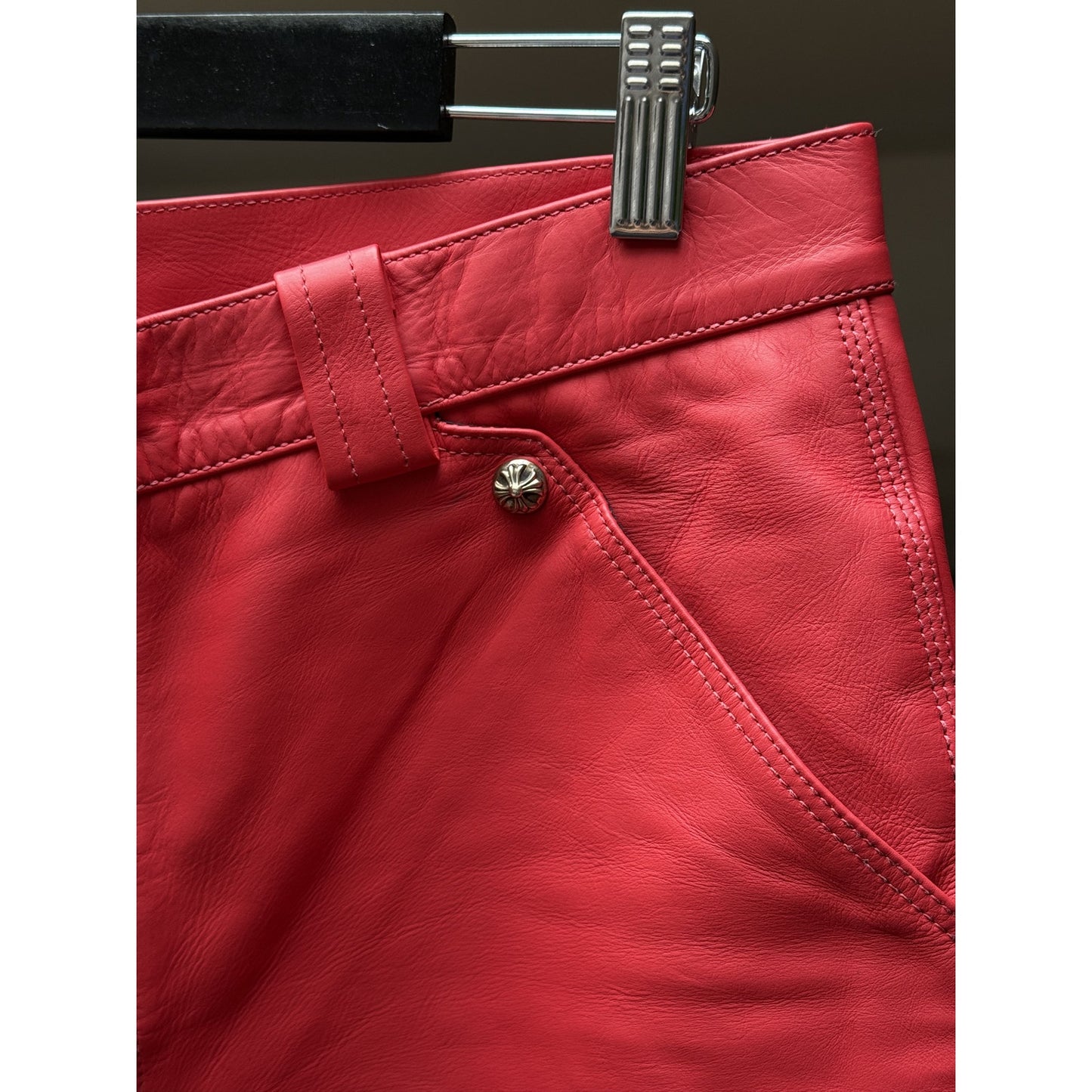 CHROME HEARTS RED LEATHER FLEUR SHORTS RARE