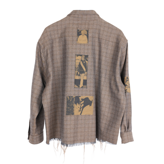 ERD BROWN ASSEMBLAGE FRAYED HEM FLANNEL