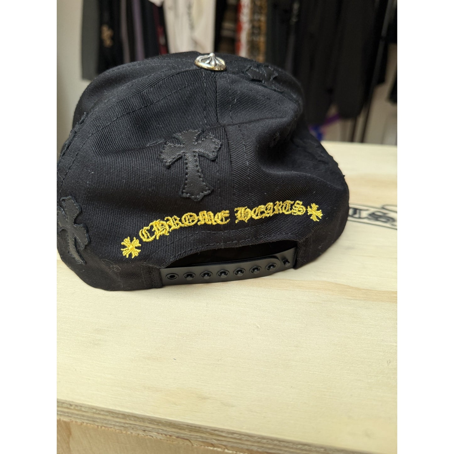 chrome hearts black and yellow patch hat