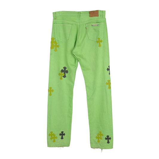 CHROME HEARTS GREEN SEX RECORDS CROSS PATCH JEANS 2021