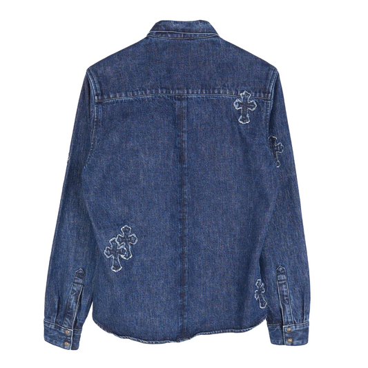 CHROME HEARTS DENIM CROSS PATCH DENIM SHIRT