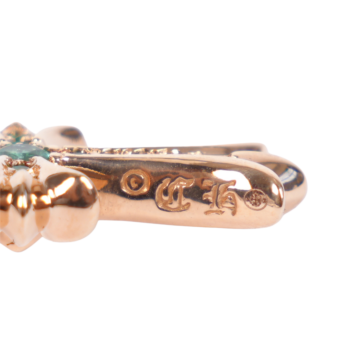 CHROME HEARTS GOLD TINY CROSS WITH EMERALDS