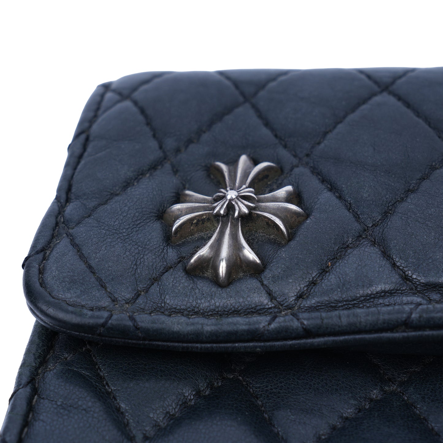 CHROME HEARTS PATINA PLUSS CROSS QUILTED LEATHER SNAP WALLET