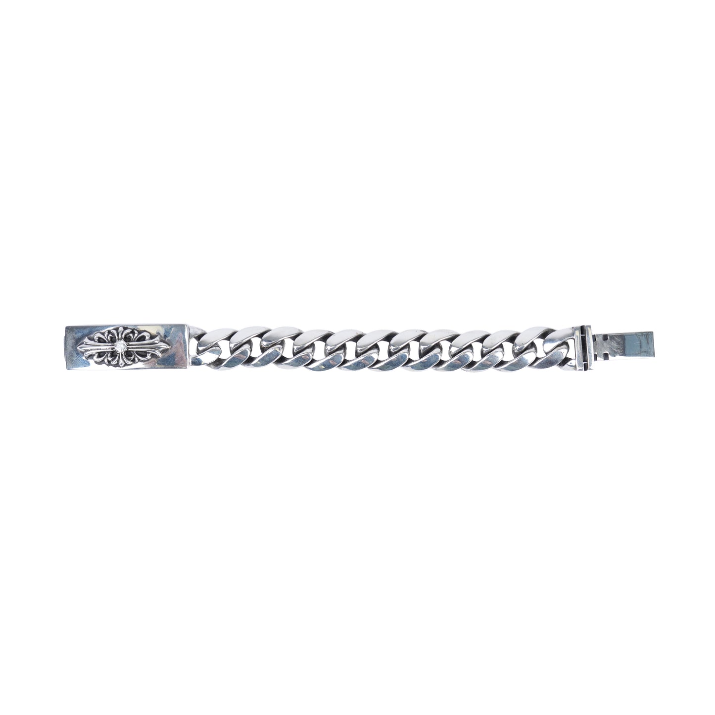 CHROME HEARTS FACTORY DIAMOND FLORAL CROSS ID BRACELET
