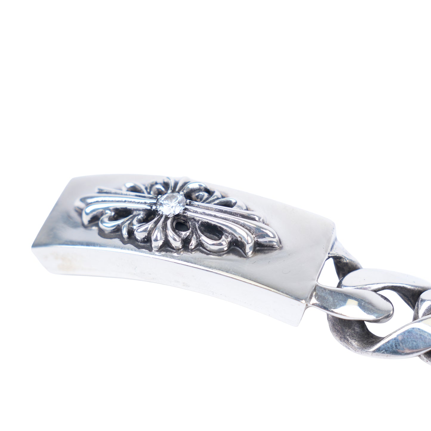 CHROME HEARTS FACTORY DIAMOND FLORAL CROSS ID BRACELET