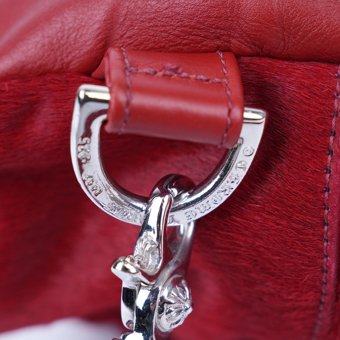 CHROME HEARTS RED MINI PONYHAIR HEART BACKPACK